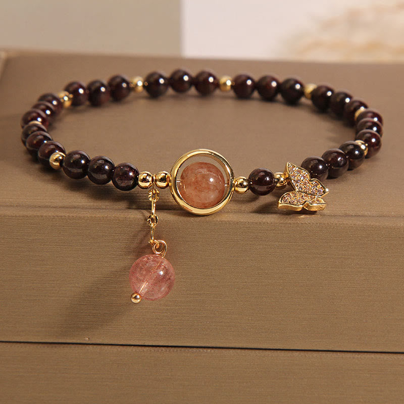 Natural 3mm Ultra-thin Garnet Strawberry Quartz Butterfly Calm Bracelet