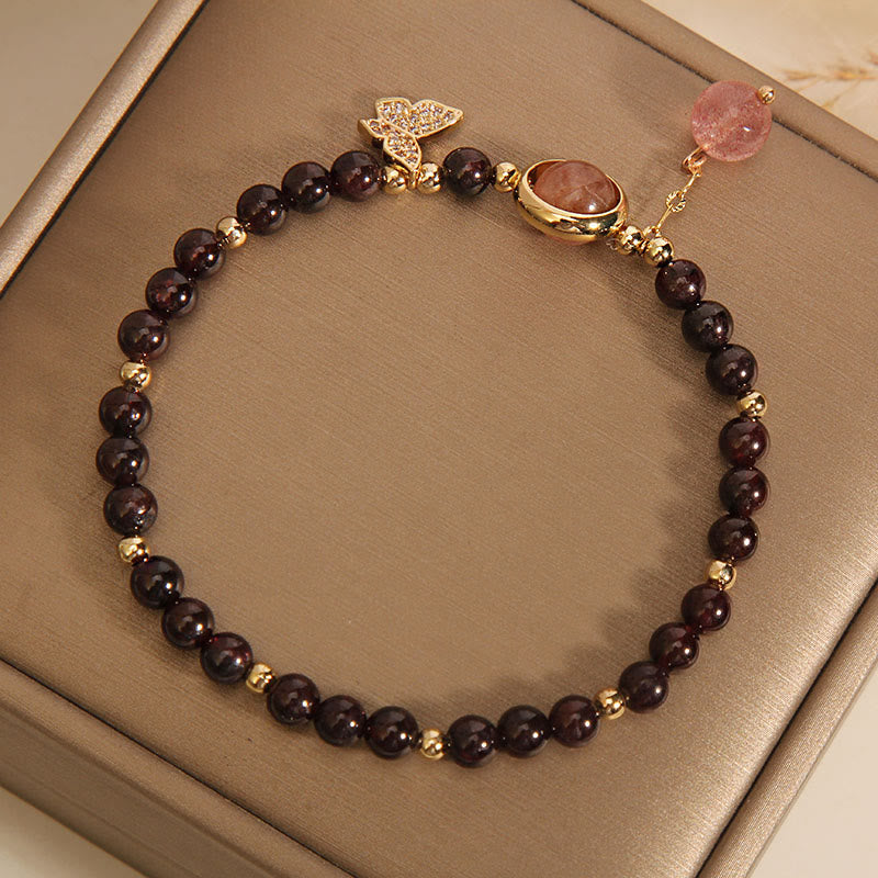 Natural 3mm Ultra-thin Garnet Strawberry Quartz Butterfly Calm Bracelet - Image 3