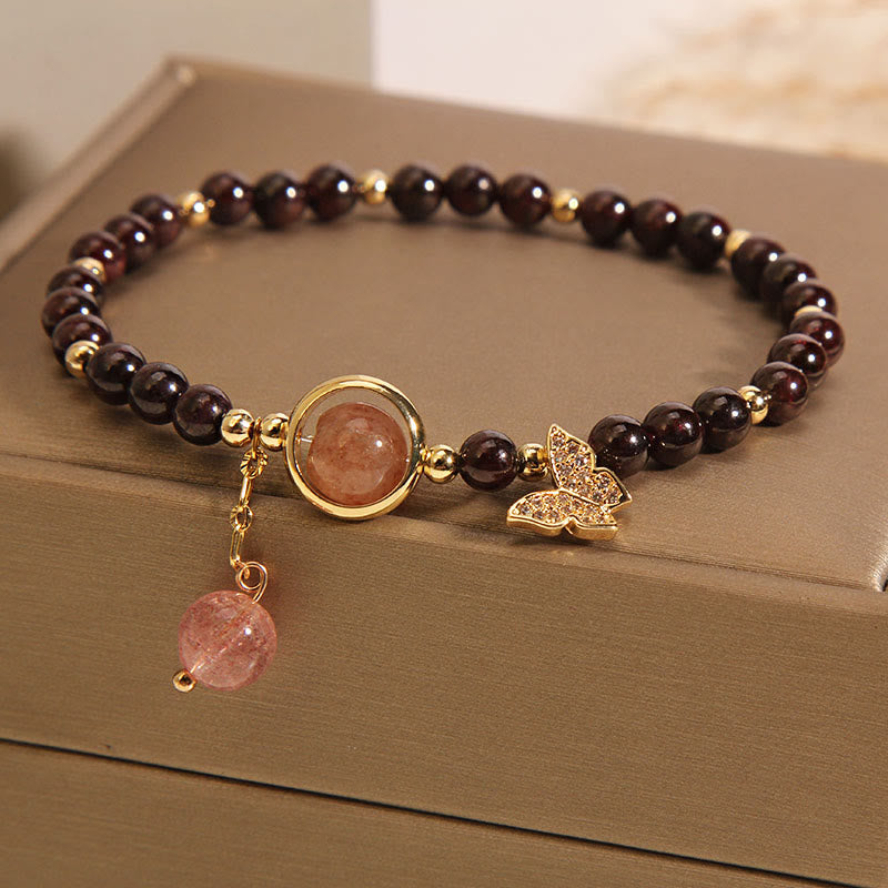 Natural 3mm Ultra-thin Garnet Strawberry Quartz Butterfly Calm Bracelet - Image 7