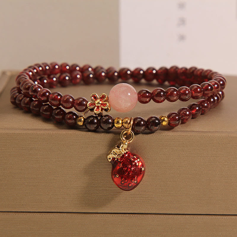 Natural 3mm Ultra-thin Garnet Rose Quartz Beads Money Bag Bell Flower Protection Bracelet