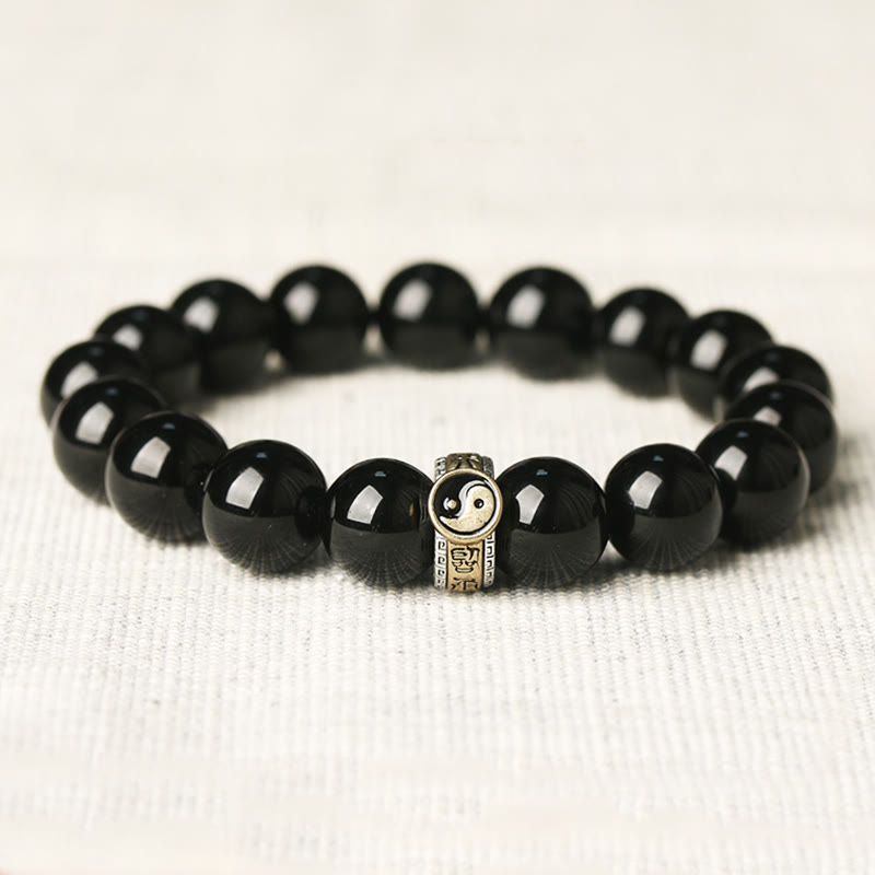 Black Obsidian Yin Yang Nine-Character Mantra Fulfilment Bracelet