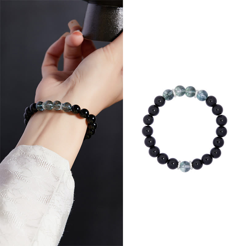 925 Sterling Silver Black Obsidian Green Phantom Strength Bracelet - Image 10