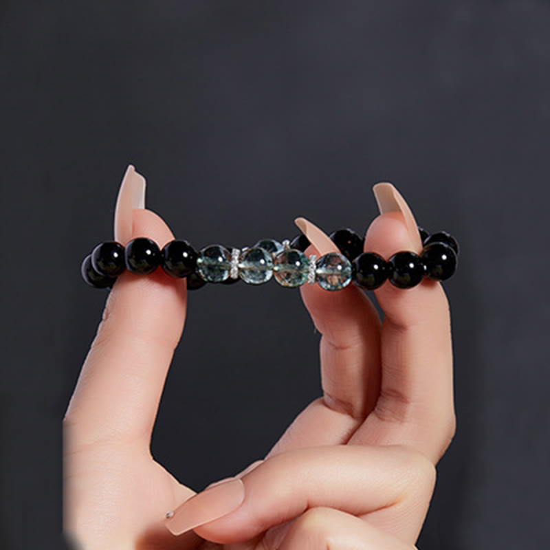 925 Sterling Silver Black Obsidian Green Phantom Strength Bracelet - Image 8