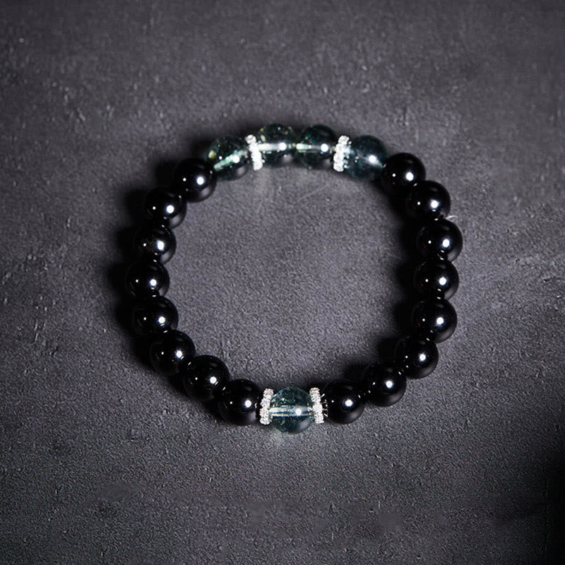 925 Sterling Silver Black Obsidian Green Phantom Strength Bracelet - Image 3