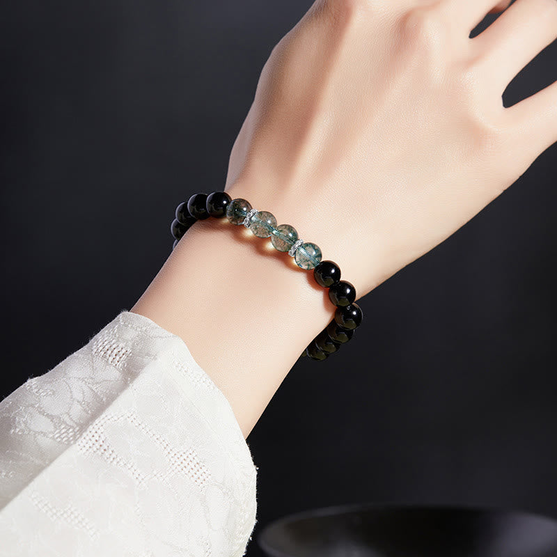 925 Sterling Silver Black Obsidian Green Phantom Strength Bracelet - Image 4