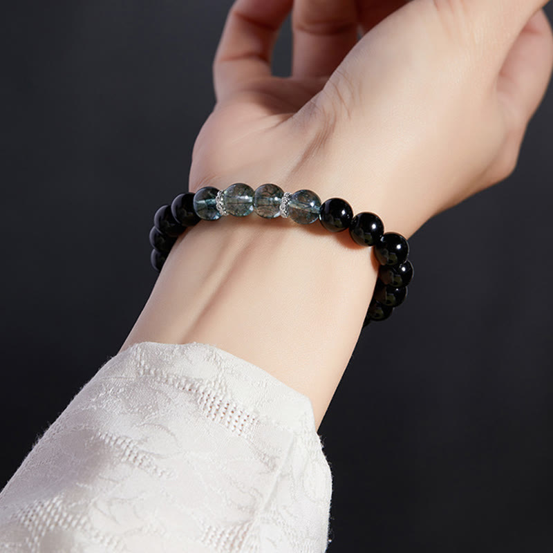 925 Sterling Silver Black Obsidian Green Phantom Strength Bracelet - Image 5