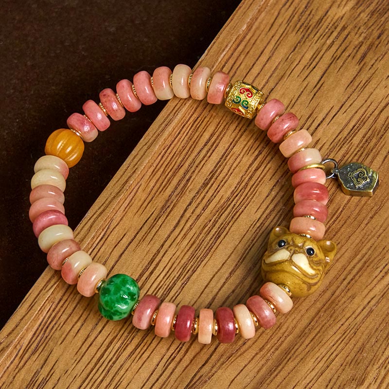 Natural Tibetan Camel Bone Purple Blood Beads Pug Luck Bracelet - Image 3