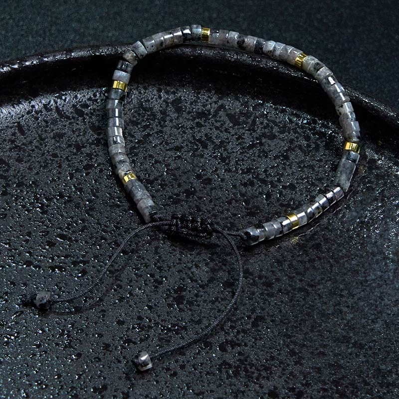 Natural Black Glitter Stone Courage Spacer Bead Bracelet - Image 3
