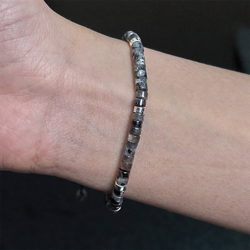 Natural Black Glitter Stone Courage Spacer Bead Bracelet - Image 10