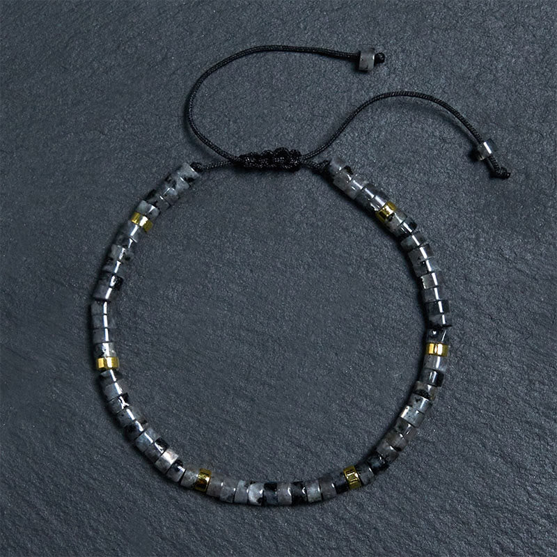 Natural Black Glitter Stone Courage Spacer Bead Bracelet