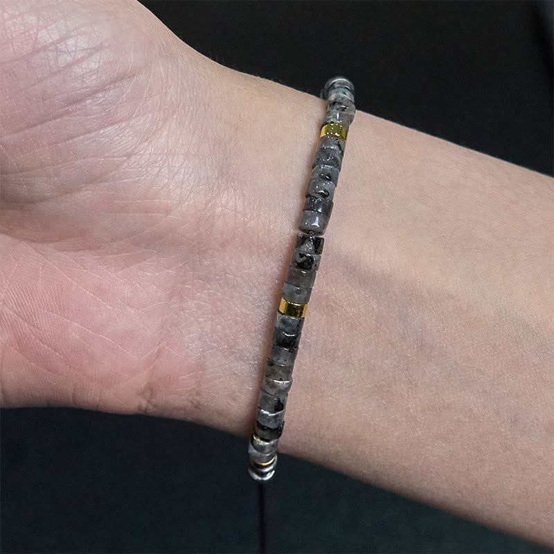 Natural Black Glitter Stone Courage Spacer Bead Bracelet - Image 5