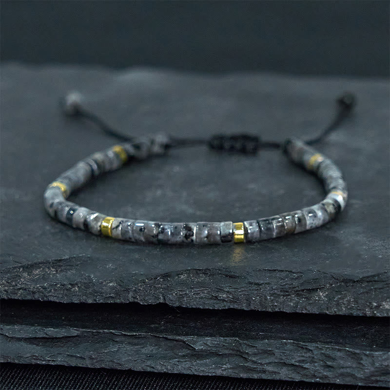 Natural Black Glitter Stone Courage Spacer Bead Bracelet - Image 2