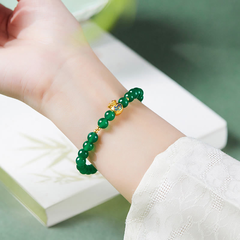 999 Sterling Silver Lucky Bag Green Chalcedony Calm Bracelet - Image 5
