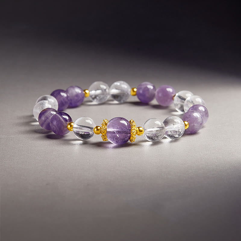925 Sterling Silver Natural Amethyst White Crystal Balance Bracelet