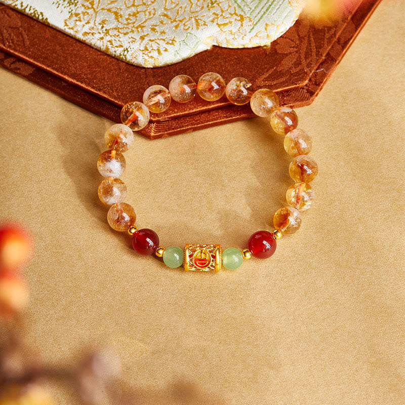 999 Sterling Silver Natural Citrine Red Agate Hetian Jade Beads Protection Bracelet