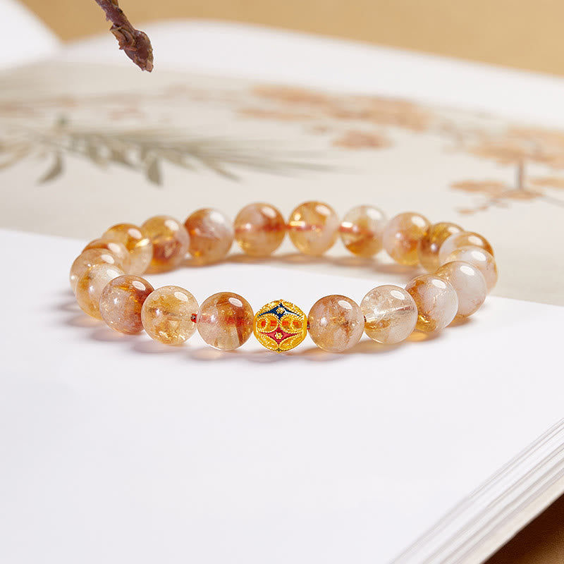 999 Sterling Silver Natural Citrine Flower Balls Beads Protection Bracelet