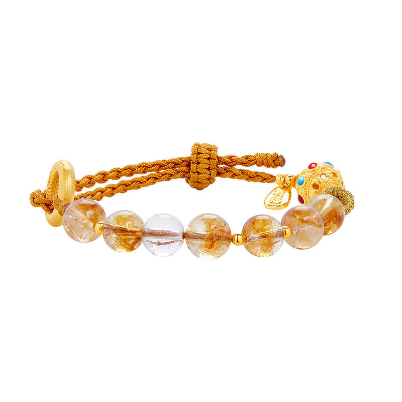 925 Sterling Silver Natural Citrine White Crystal Peace Buckle Meaning Fu Character Protection Braided String Bracelet - Image 14