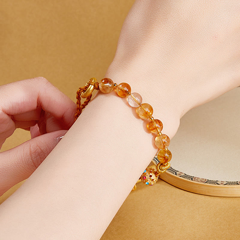 925 Sterling Silver Natural Citrine White Crystal Peace Buckle Meaning Fu Character Protection Braided String Bracelet - Image 11