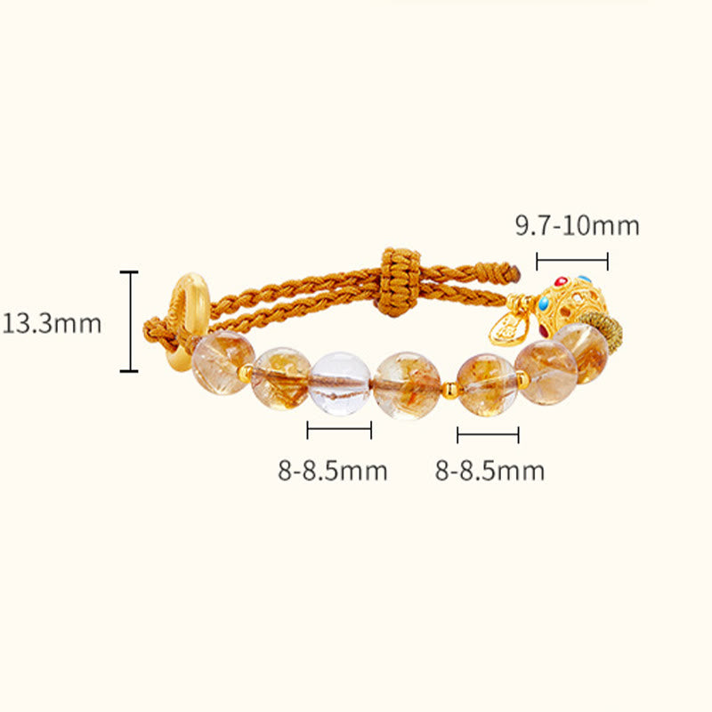 925 Sterling Silver Natural Citrine White Crystal Peace Buckle Meaning Fu Character Protection Braided String Bracelet - Image 10