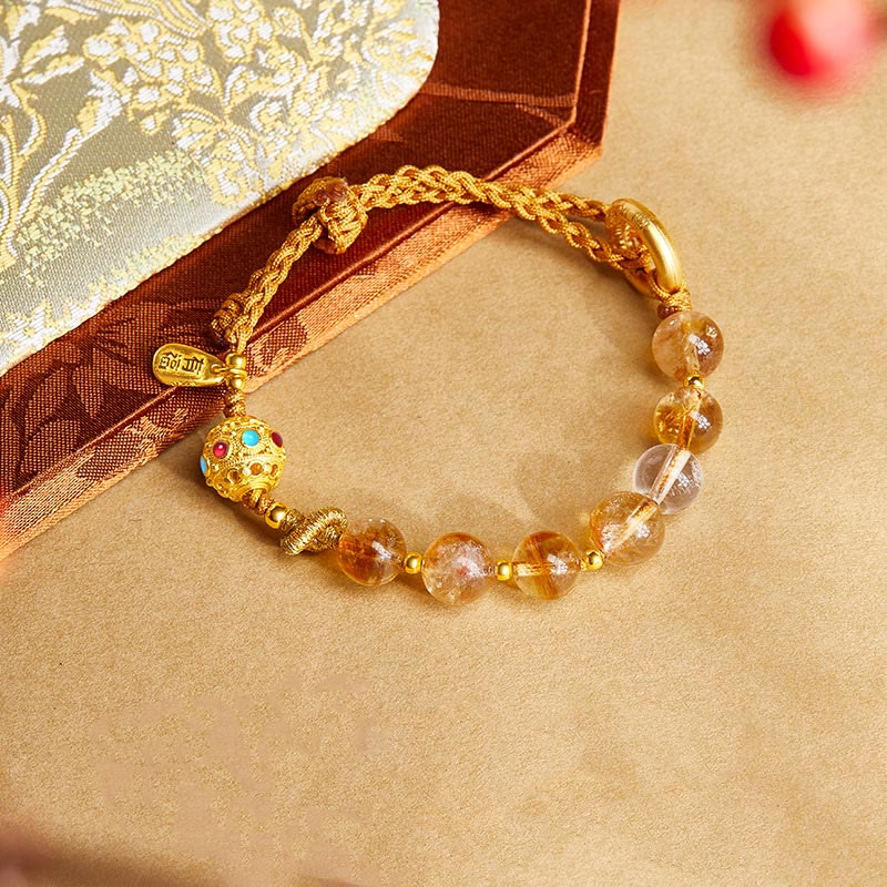 925 Sterling Silver Natural Citrine White Crystal Peace Buckle Meaning Fu Character Protection Braided String Bracelet - Image 3