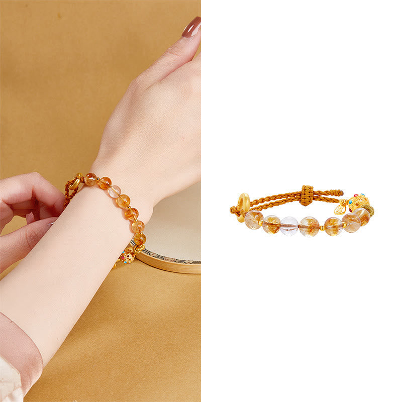 925 Sterling Silver Natural Citrine White Crystal Peace Buckle Meaning Fu Character Protection Braided String Bracelet - Image 13