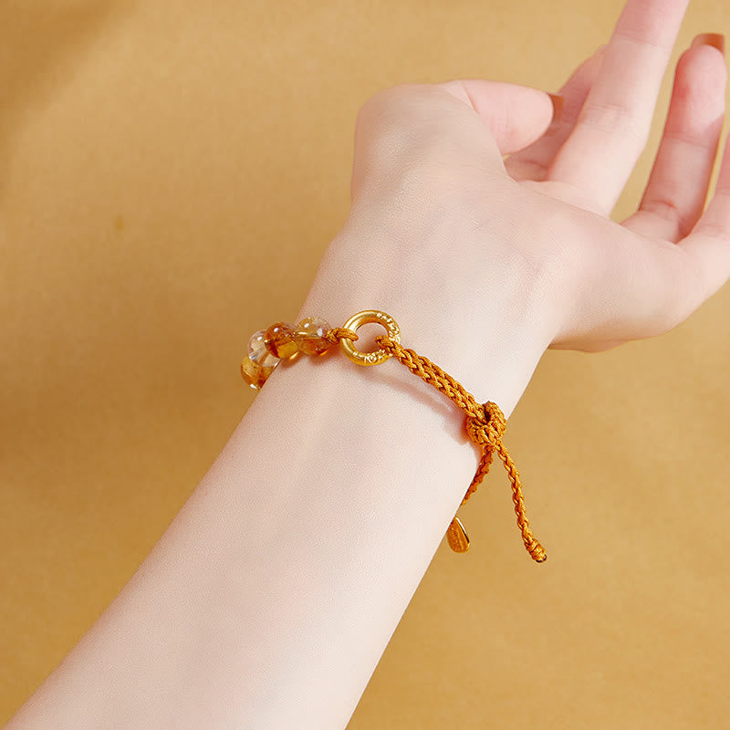 925 Sterling Silver Natural Citrine White Crystal Peace Buckle Meaning Fu Character Protection Braided String Bracelet - Image 12