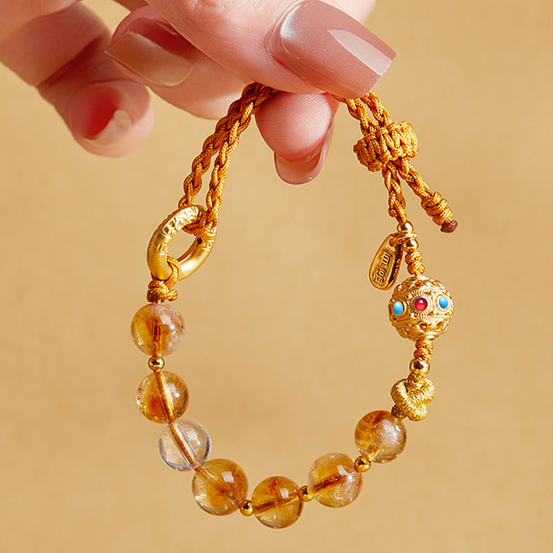 925 Sterling Silver Natural Citrine White Crystal Peace Buckle Meaning Fu Character Protection Braided String Bracelet - Image 5