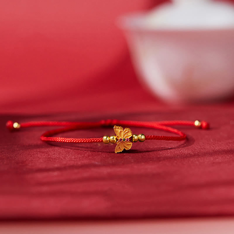 999 Sterling Silver Butterfly Red String Strength Bracelet