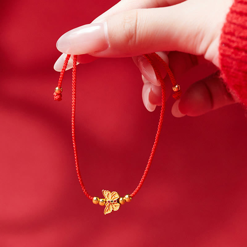 999 Sterling Silver Butterfly Red String Strength Bracelet - Image 4