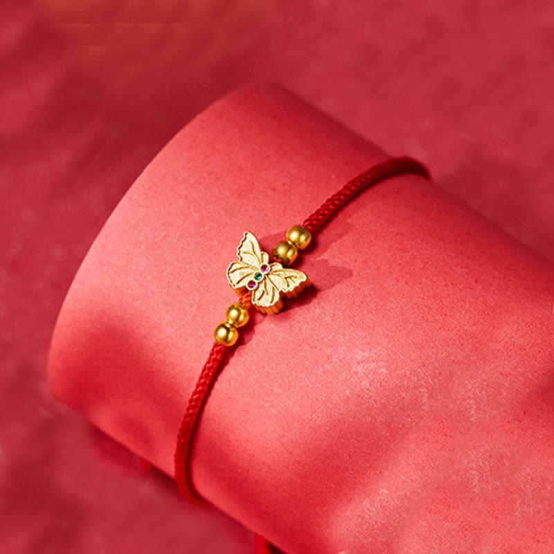 999 Sterling Silver Butterfly Red String Strength Bracelet - Image 5