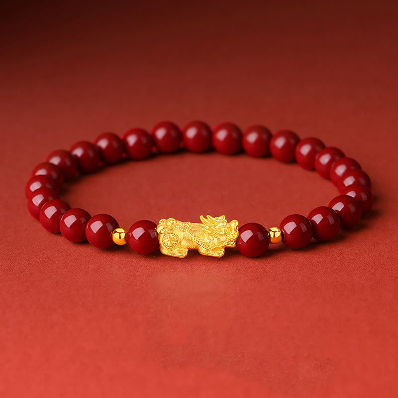 999 Gold 5D Hard Gold Cinnabar PiXiu Calm Bracelet