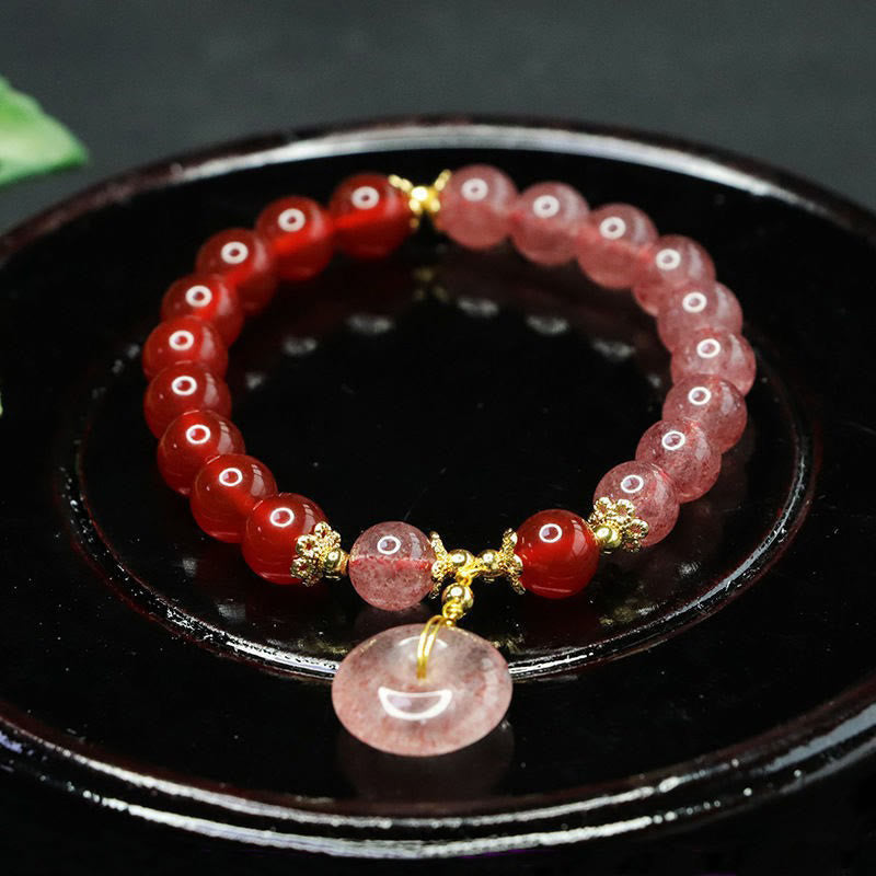 Strawberry Quartz Red Agate Peace Buckle Positive Luck Bracelet