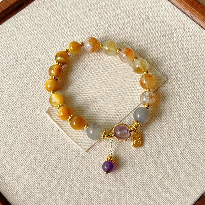 Natural Citrine Tiger Eye Fu Character Prosperity Bracelet