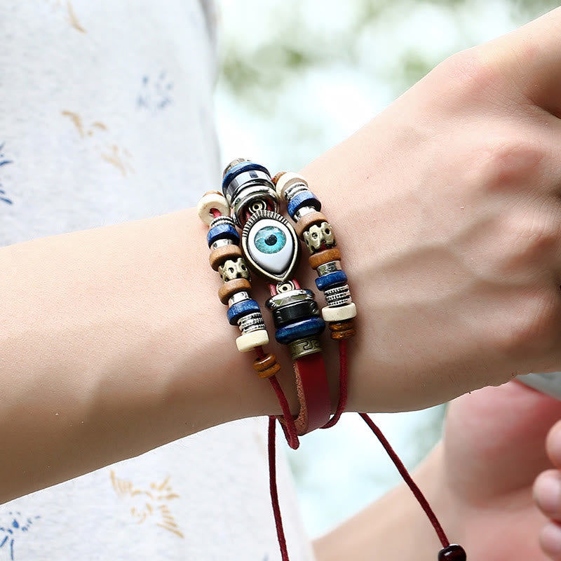 Tibetan Evil Eye Leather Adjustable Protection Bracelet - Image 8