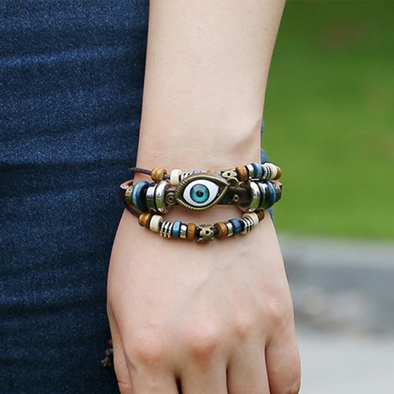 Tibetan Evil Eye Leather Adjustable Protection Bracelet - Image 34