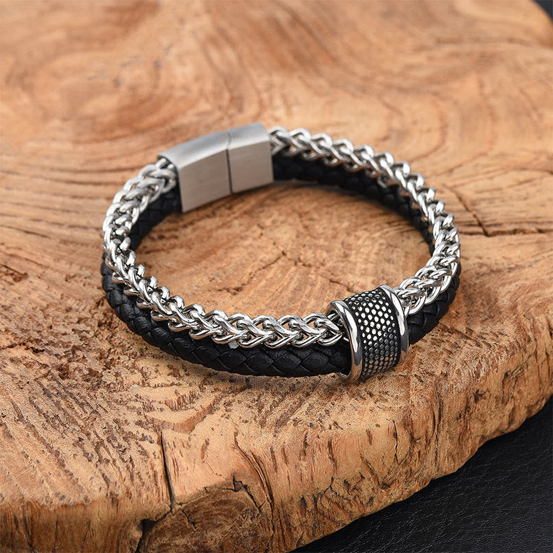 Leather Double Layer Titanium Steel Balance Magnetic Buckle Bracelet