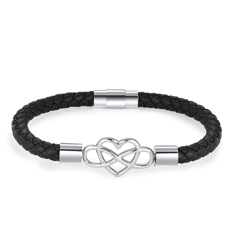 Endless Knot Heart Leather Titanium Steel Strength Buckle Bracelet - Image 3