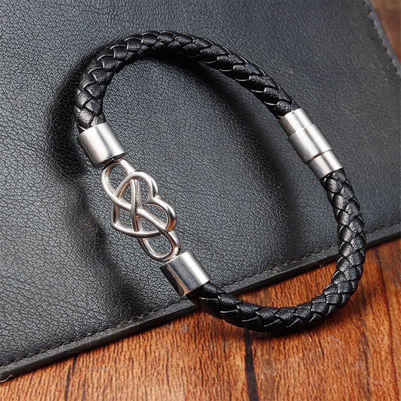 Endless Knot Heart Leather Titanium Steel Strength Buckle Bracelet - Image 5