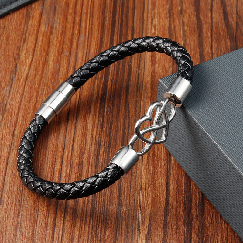 Endless Knot Heart Leather Titanium Steel Strength Buckle Bracelet