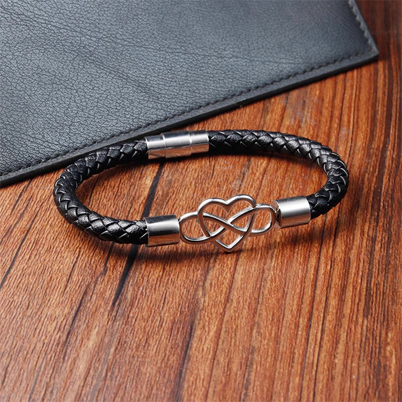 Endless Knot Heart Leather Titanium Steel Strength Buckle Bracelet - Image 4