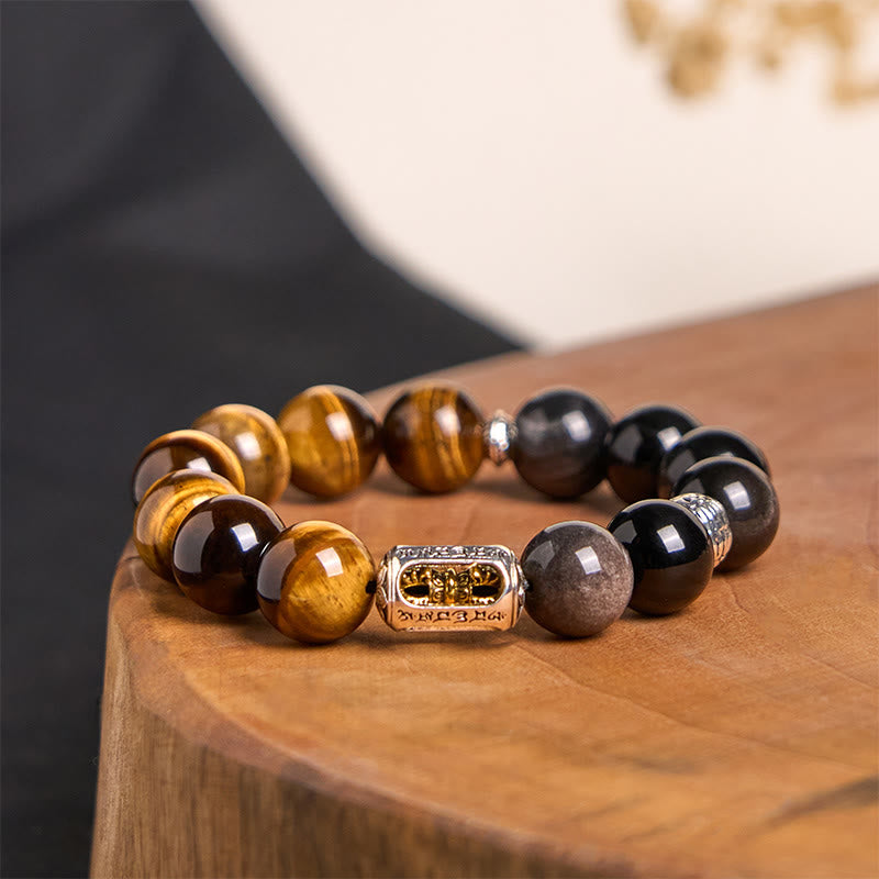 Natural Silver Sheen Obsidian Tiger Eye Vajra Protection Bracelet