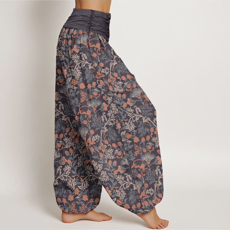 Casual Flower Vine Leaves Pattern Women's Elastic Waist Harem Pants - Image 6