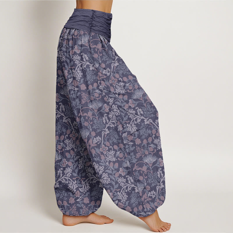 Casual Flower Vine Leaves Pattern Women's Elastic Waist Harem Pants - Image 9