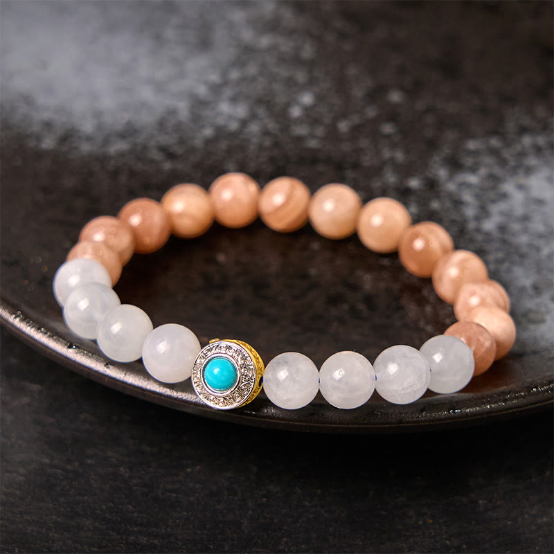 Natural Peach Moonstone Aquamarine Soothing Bracelet
