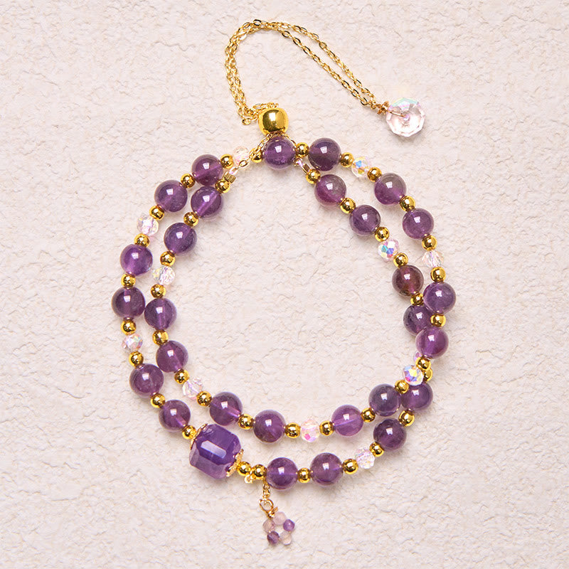 Natural Amethyst Square Bead Meditation Healing Double Wrap Bracelet