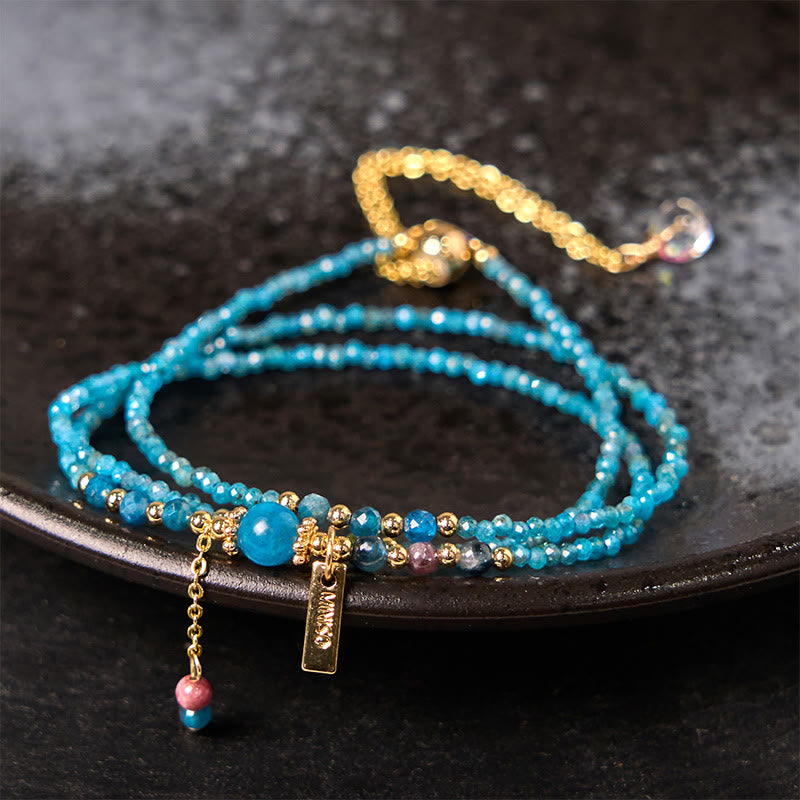 3mm Natural Apatite Ultra-thin Beads 14k Gold Plated Copper Creativity Triple Wrap Bracelet