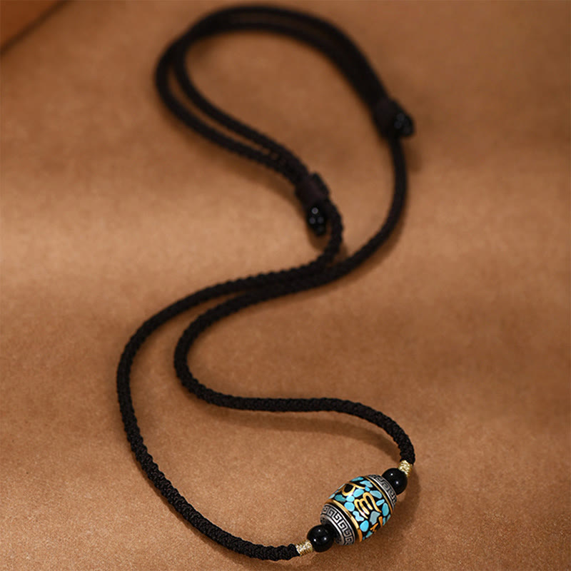 Tibet Om Mani Padme Hum Dzi Bead Pattern Protection Rotatable Necklace Pendant - Image 3