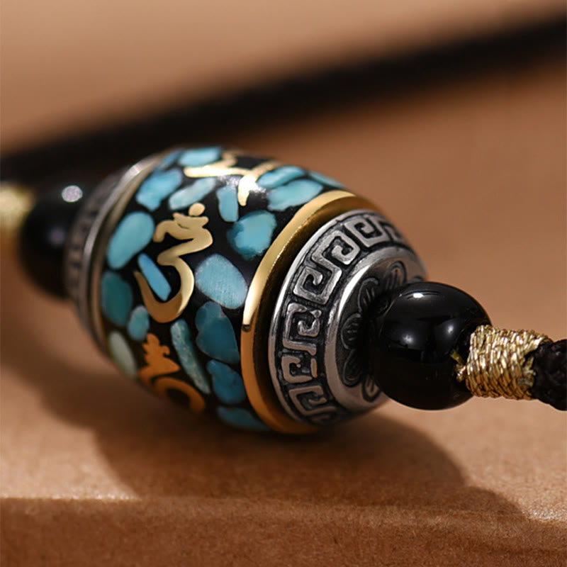 Tibet Om Mani Padme Hum Dzi Bead Pattern Protection Rotatable Necklace Pendant - Image 4