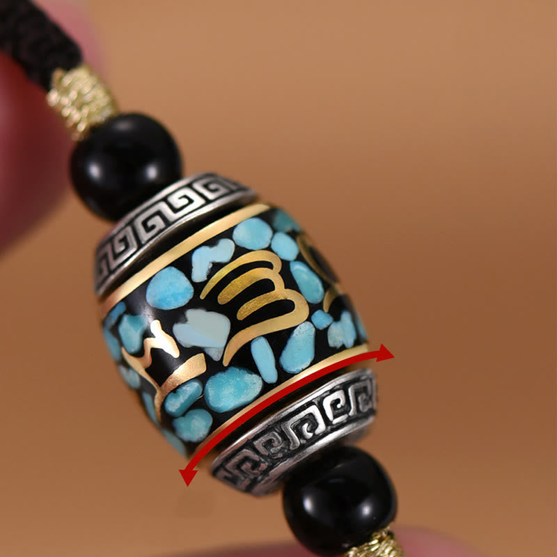 Tibet Om Mani Padme Hum Dzi Bead Pattern Protection Rotatable Necklace Pendant - Image 9