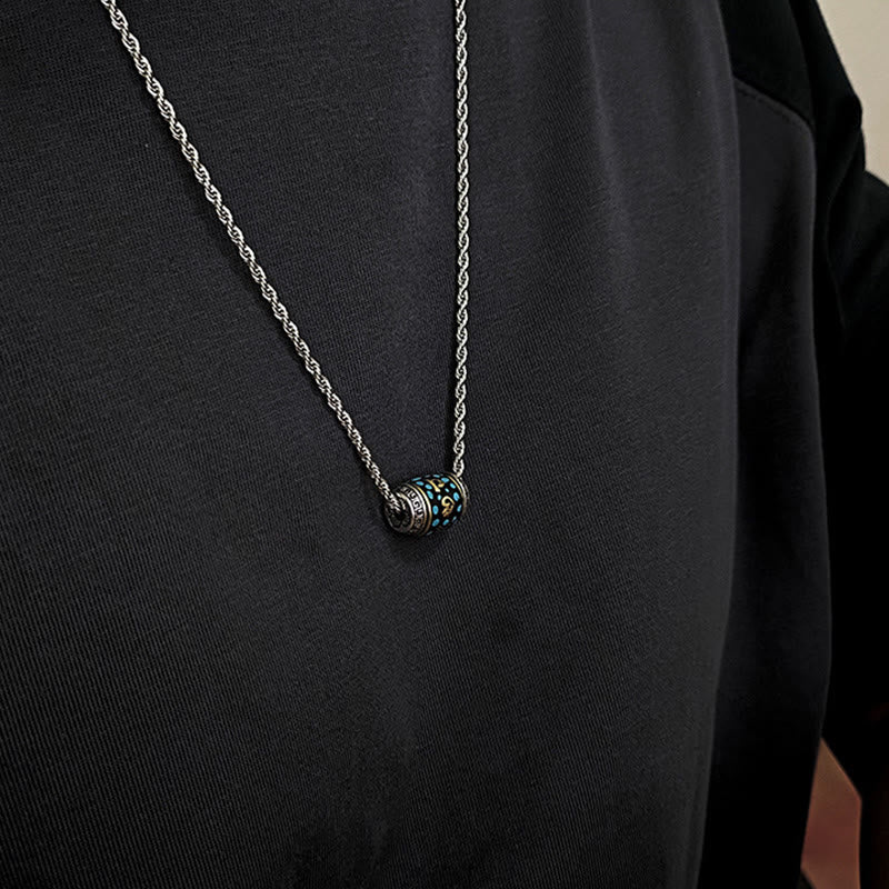 Tibet Om Mani Padme Hum Dzi Bead Pattern Protection Rotatable Necklace Pendant - Image 12